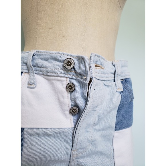 Hollister Womens 5 27 Jean Mom Shorts Lgt Blue Patchwork Denim Ultra High Rise - Picture 4 of 8